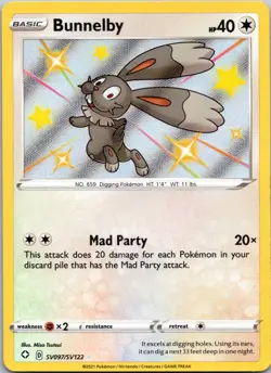 Bunnelby SV097/SV122 NM Pokemon Card TCG Shining Fates - Image 1