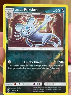 POKEMON ALOLAN PERSIAN 119/214 RARE REVERSE HOLOFOIL LOST THUNDER NM CARD - Image 1