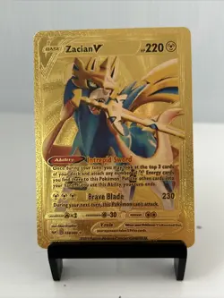 Zacian V Metal Gold Foil Pokemon Card Fan Art Display Card HP220 - Image 1