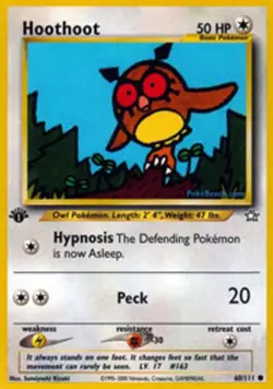 Lightly Played, English Pokemon Regular Hoothoot - 60/111 - Common - 1st Edition - Image 1