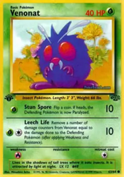 Lightly Played, English Pokemon Regular Venonat - 63/64 - Common - 1st Edition J - Image 1