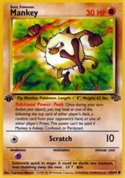 Moderately Played, English Pokemon Regular Mankey - 55/64 - Common - 1st Edition - Image 1