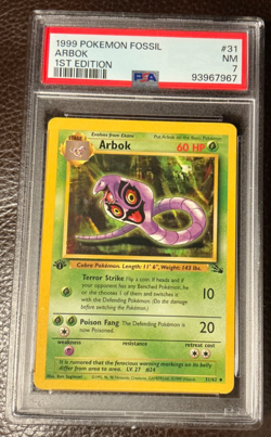 1999 Pokemon Fossil 1st Edition #31/62 Arbok PSA 7 WOTC Vintage - Image 1