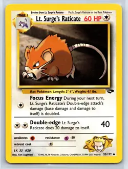 Pokemon Lt. Surge's Raticate 53/132 G2 Gym Challenge Unlimited NM - Image 1