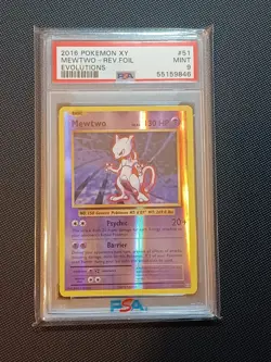 2016 POKEMON XY EVOLUTIONS #51 MEWTWO-REVERSE FOIL PSA 9 MINT - Image 1