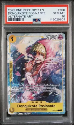 Donquixote Rosinante OP12-108 PSA 10 GEM MINT Parallel Alt Art One Piece Card - Image 1