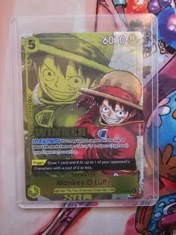 Bandai One Piece CCG Winner Monkey.D.Luffy Character Card P-106 Egghead promo - Image 1