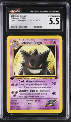 CGC 5.5 Sabrina's Gengar 29/132 Gym Challenge 1st Edition Pokemon Card - Image 1