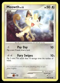 2008 Pokemon Meowth Common Legends Awakened 106/146 DMG - Image 1