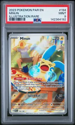 2023 Pokemon Paradox Rift Minun #194 Scarlet Violet Illustration Rare PSA 9 Mint - Image 1