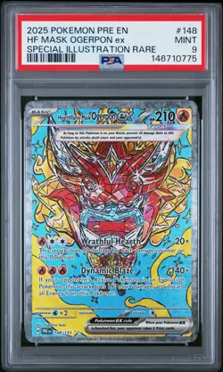 2025 POKEMON PRE EN-PRISMATIC EVOLUTIONS #148 HEARTHFLAME MASK OGERPON EX PSA 9 - Image 1