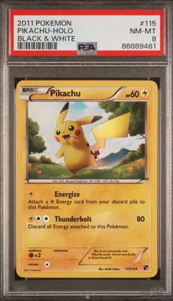 2011 Pokemon Black & White Base Set Pikachu 115/114 Secret Rare PSA 8 *NEW CERT* - Image 1
