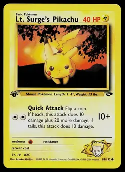 Pokemon Card - Lt. Surge's Pikachu Gym Challenge 84/132 Common 1st Edition - Image 1