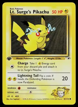 Pokemon Card - Lt. Surge's Pikachu Gym Heroes 81/132 Common 1st Edition - Image 1