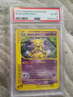 PSA6 Alakazam 1/165 Expedition Base Set 2002 Pokemon TCG Reverse Holo Rare Card - Image 1