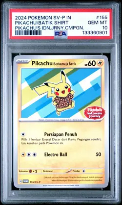2024 POKEMON INDONESIAN SV-P PROMO #155 PIKACHU IN BATIK SHIRT PSA 10 - Image 1