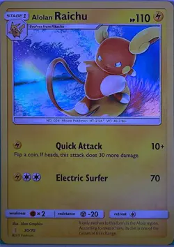 Alolan Raichu Holo 30/30 Holo Trainer Kit: Lycanroc & Alolan Raichu Pokemon NM - Image 1