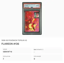 PSA 10 GEM MINT Flareon Vs. Parasect #136 Topsun Carddass Pokemon TCG 1997 POP 7 - Image 2