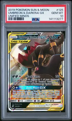 2019 POKEMON SUN & MOON UNIFIED MINDS #125 UMBREON & DARKRAI GX PSA 10 - Image 1