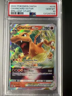 2022 Pokemon Sword & Shield Brilliant Stars Charizard VSTAR FA PSA 10 #018 - Image 1