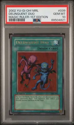 Yu-Gi-Oh Delinquent Duo 1st Edition PSA 10 GEM MINT Ultra Rare 2002 MRL-039 - Image 1