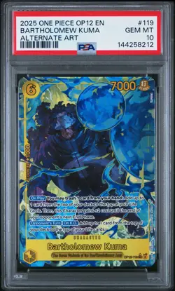2025 ONE PIECE OP12-LEGACY OF THE MASTER ALTERNATE ART BARTHOLOMEW KUMA PSA 10 - Image 1