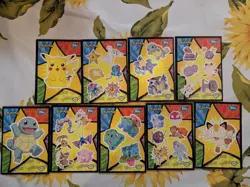 9 Cards! - Sticker/Puzzle Card- Topps Pokemon Pikachu Squirtle Venusaur Etc Blue - Image 1