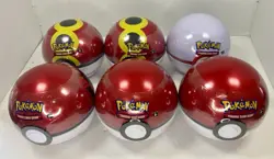 6 x Pokemon TCG Pokeball Tins - 18 Booster Packs Factory Sealed IN HAND New Ball - Image 1