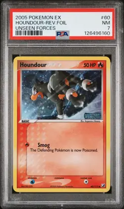 2005 POKEMON EX UNSEEN FORCES #60 HOUNDOUR-REVERSE FOIL PSA 7 - Image 1