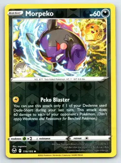 Pokemon Uncommon Morpeko SWSH12: Silver Tempest (SWSH12) Reverse Holo 116/195 NM - Image 1