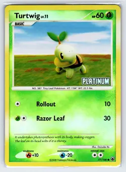 Turtwig 77/100 Majestic Dawn Platinum Pokemon Card Reverse Holo Stamped - Vlp - Image 1