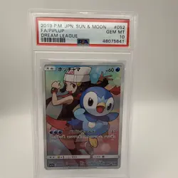 2019 Pokemon Japanese Sun & Moon Dream League FA/Piplup Full Art 052/049 PSA 10 - Image 1