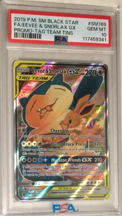 Pokemon Sun & Moon Black Star Promo PSA 10 Eevee & Snorlax GX FULL ALT ART SM169 - Image 1