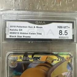 Pokemon TCG Hidden Fates Tins Raichu GX SM213 Black Star Promo Holo GMA 8.5 - Image 2
