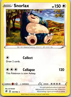 Snorlax 141/192 Rare Rebel Clash Pokemon Near Mint - Image 1