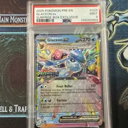 2025 Pokemon Prismatic Evolutions Glaceon Ex Surprise Box #026 PSA 9 - Image 1