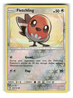 Fletchling 109/145 Common Guardians Rising Pokemon Reverse Holo Near Mint - Image 1