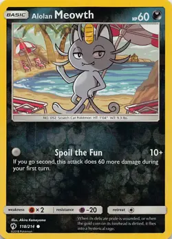 ALOLAN MEOWTH 118/214 C LOST THUNDER POKEMON REVERSE HOLO HP - Image 1