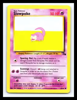 💥 Slowpoke # 55/62 Fossil Set Non Holo Foil Pokemon 2000 Vintage Card - Image 1