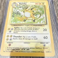 Pokemon Raichu Base Set Holo Rare 14/102 English 1999 Stage 1 80 HP - Image 1