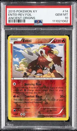2015 POKEMON XY ANCIENT ORIGINS #14 ENTEI-REVERSE FOIL PSA 10 - Image 1