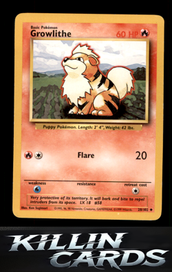 Growlithe 028/102 Uncommon Base Set Pokemon Card MP - Image 1