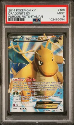 2014 PSA 9 MINT Dragonite EX 2014 Pokemon XY FA Furious Fists 108/111 - Image 1