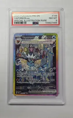 PSA 8 Pokemon Vaporeon EX 149/131 Sv: Prismatic Evolutions SIR - Image 1
