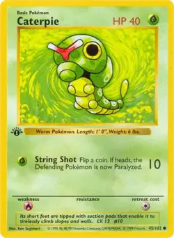 Caterpie 45/102 Common Base Set Shadowless Pokemon Unlimited Moderately Played - Image 1