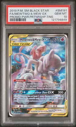 2019 POKEMON SM BLACK STAR PROMO #SM191 FULL ART/MEWTWO & MEW GX PSA 10 - Image 1