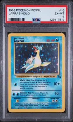 Pokemon Lapras 10/62 Fossil Holo Rare Unlimited PSA 6 Trading Card - Image 1