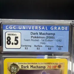 1st Edition Dark Machamp 10/82 Team Rocket Pokemon Card Holo Foil Rare CGC 8.5 - Image 3