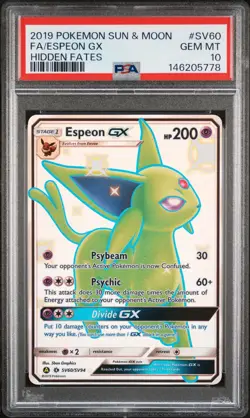 2019 POKEMON SUN & MOON HIDDEN FATES #SV60 FULL ART/ESPEON GX PSA 10 - Image 1