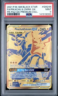 2021 POKEMON BLACK STAR PROMO #SM248 FA/PIKACHU & ZKRM. GX PSA 9 - Image 1